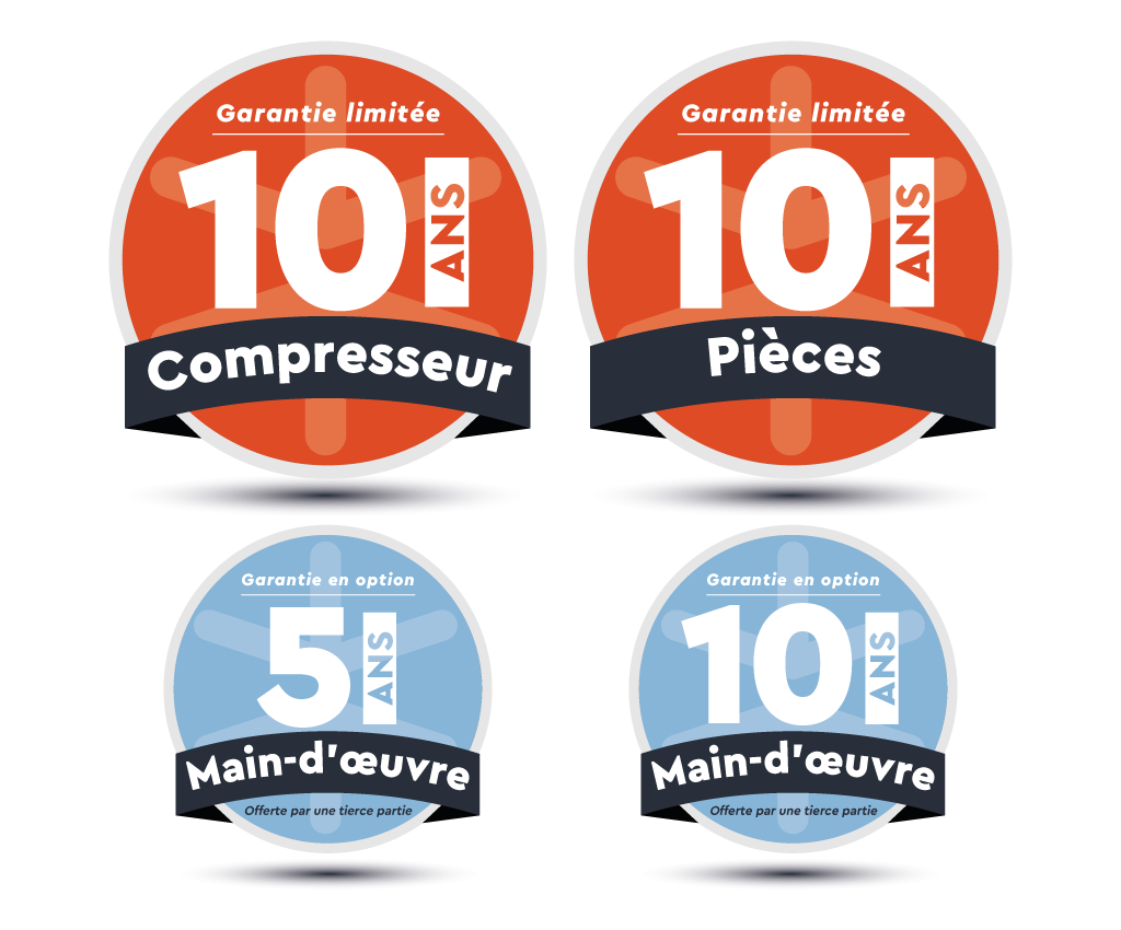 Garanties limitées de 10 ans pour le compresseur et les pièces, avec une option de 5 ans et 10 ans pour la main-d'œuvre.